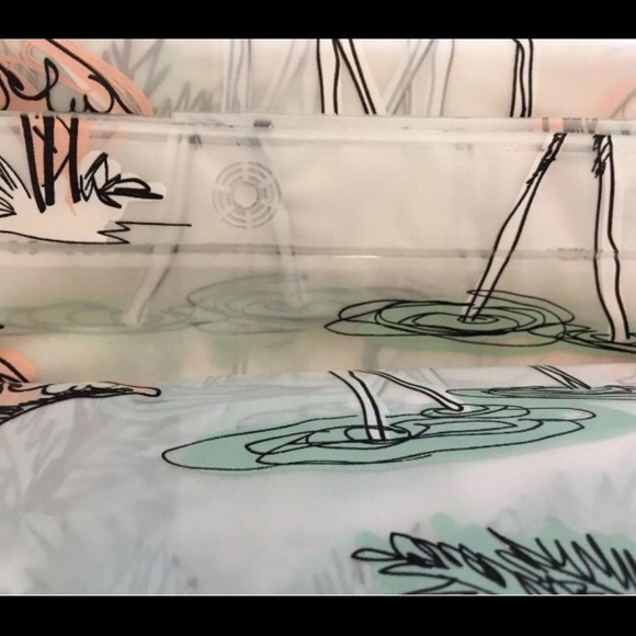 Tropical Palm Trees & Pink Flamingos Peva Shower Curtain Florida Summer Birds - Picture 3 of 4